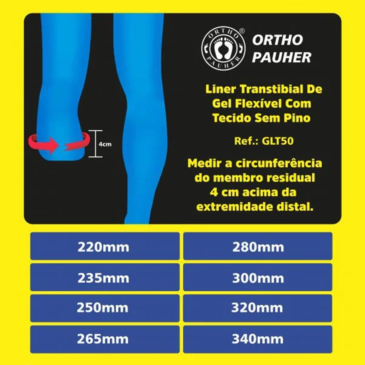 LINER TRANSTIBIAL DE GEL COM TECIDO SEM CONEXÃO
